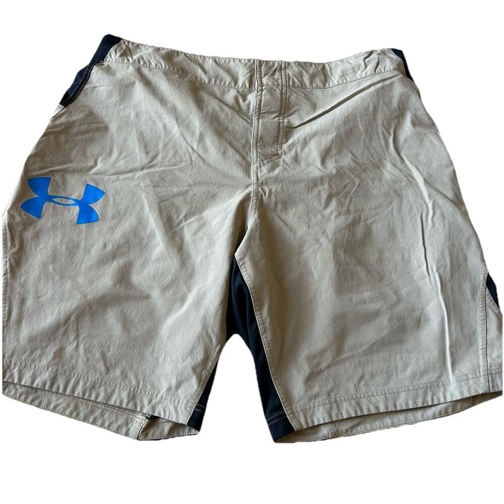 Under Armour Combine Training Shorts XL Tan Beige Athletic Gym Workout